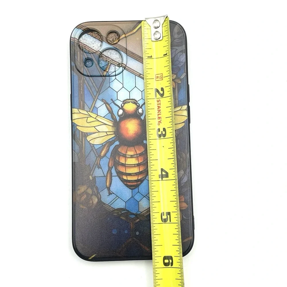 New iPhone 13 Bee Honeycomb Phone Case Stained Glass‎ Style Black Edge